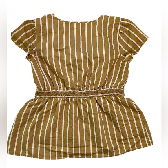 LOFT Beach Golden Tan and White Striped Tie Front Short Sleeve Blouse - Picture 6 of 11